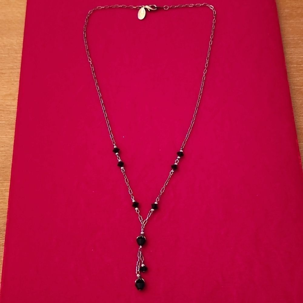 Robert Rose Signed Silver Tone and Black Beaded Lariat Necklace
